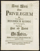 Thumbnail - Kongl. maj:ts Öpna Privilegium För Commissarien Hindrich König &amp; Compagnie